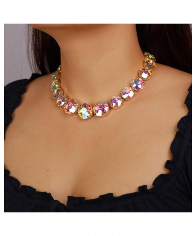 Round Spakling Crystal Choker Necklaces with Circular Stud Earrings Wedding Jewelry Set for Women AB Crystal $10.19 Jewelry Sets