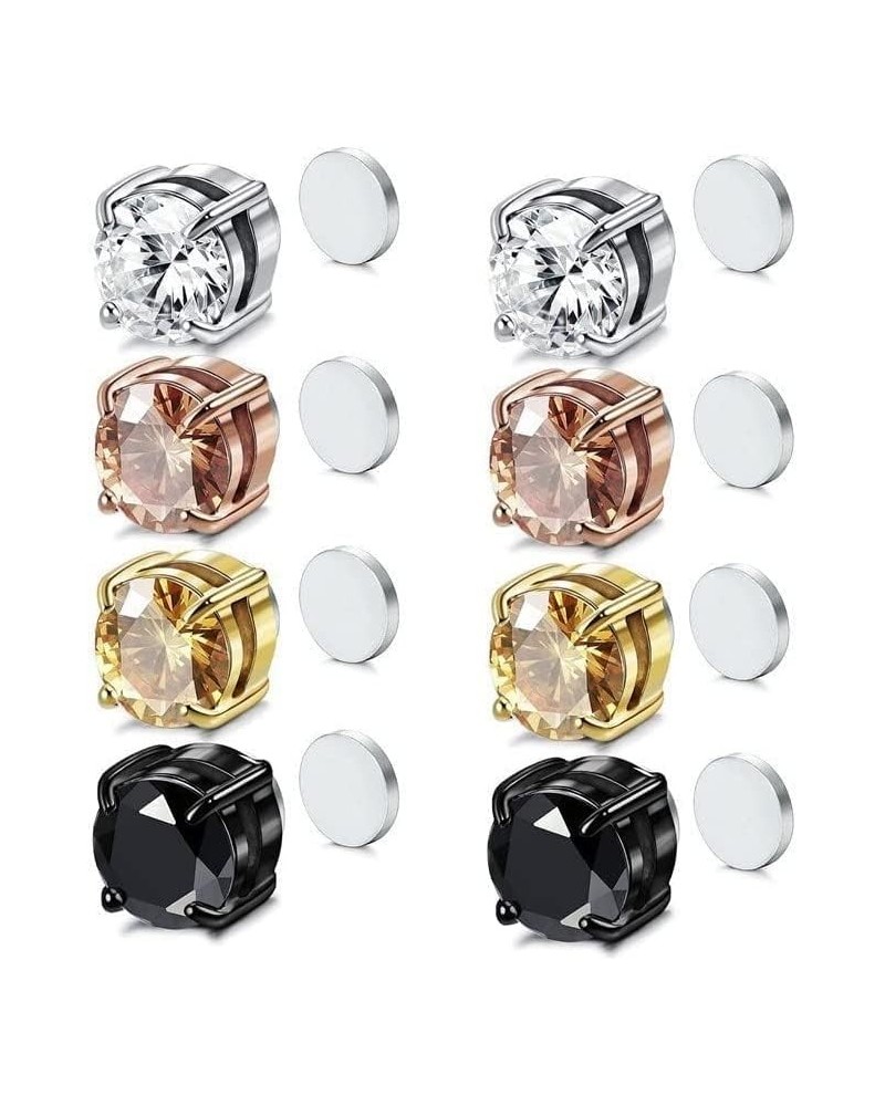 3/4/8Pairs Stainless Steel Stud Earrings Set Round Clip On Stud Earrings Hypoallergenic CZ Not Easy To Fall Off Suitable For ...