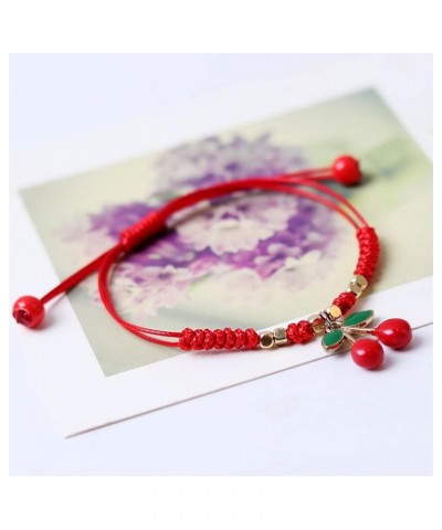 2Pcs Summer Fruit Strawberry Cherry Stretch String Bracelet Strawberry Cherry Beaded Charm Handmade Weave Red Rope Braided Ad...