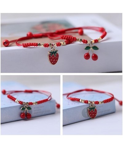 2Pcs Summer Fruit Strawberry Cherry Stretch String Bracelet Strawberry Cherry Beaded Charm Handmade Weave Red Rope Braided Ad...