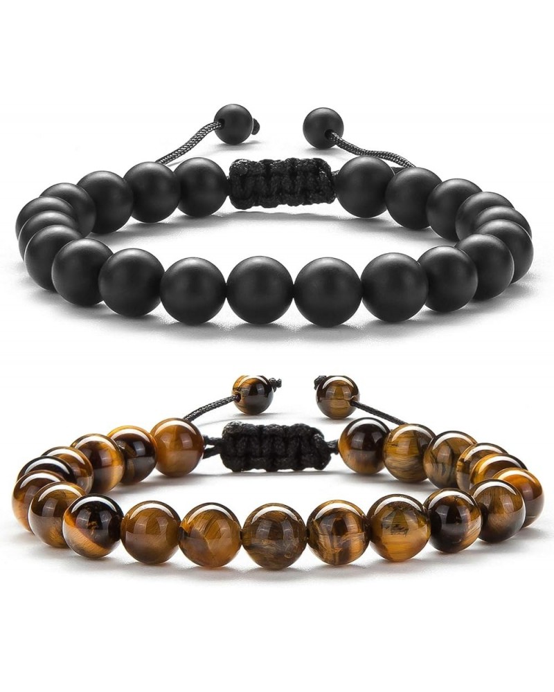 Men Women 8mm Lava Rock Beads Chakra Bracelet Braided Rope Natural Stone Yoga Bracelet Bangle Black and Brown $11.99 Bracelets