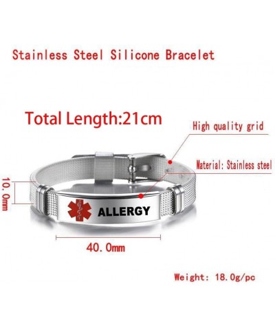 Medical Alert Bracelet for Men Women Sport Stainless Steel First Aid Health Monitoring Adjustable Emergency ID Wristband Brac...