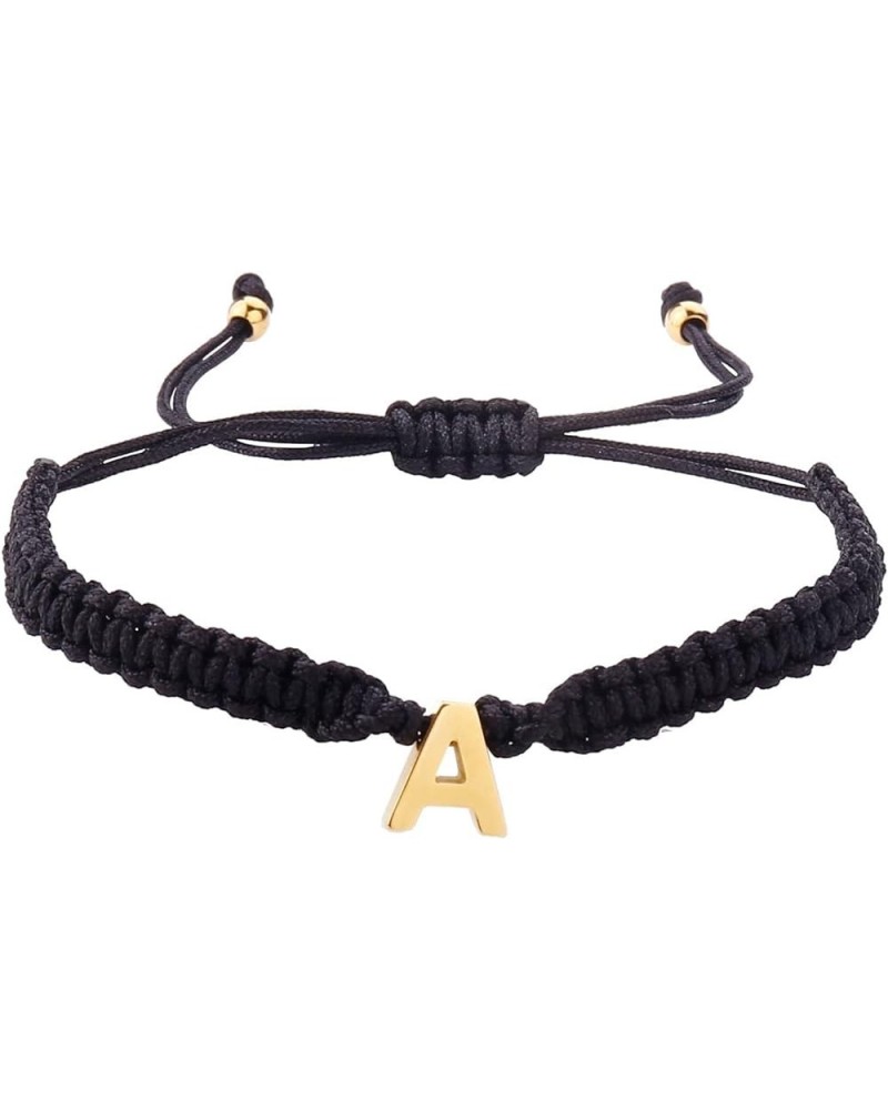 Personalized 26 Initial Bracelet Gold Plated Letter Black Woven Bracelet Dainty Charm Bracelet Flat Earrings for A $7.01 Brac...