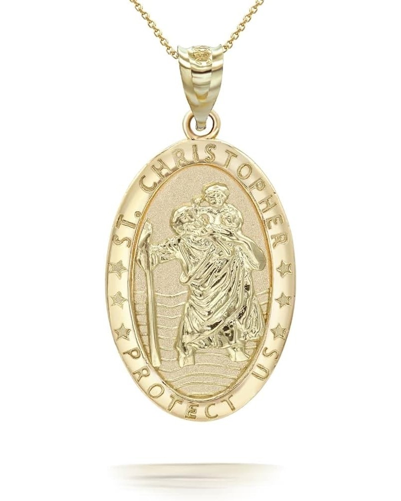 14k Yellow Gold St Christopher Medal Patron Saint of Travelers Catholic Protection in Solid Gold Pendant Necklace and Pendant...