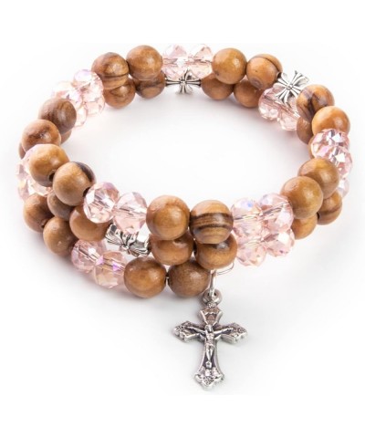 Christian Bracelets For Women From the Holy Land - Helix Stretch Wrap Beaded Bracelets With Grouped Olive Wood, White Prayer ...