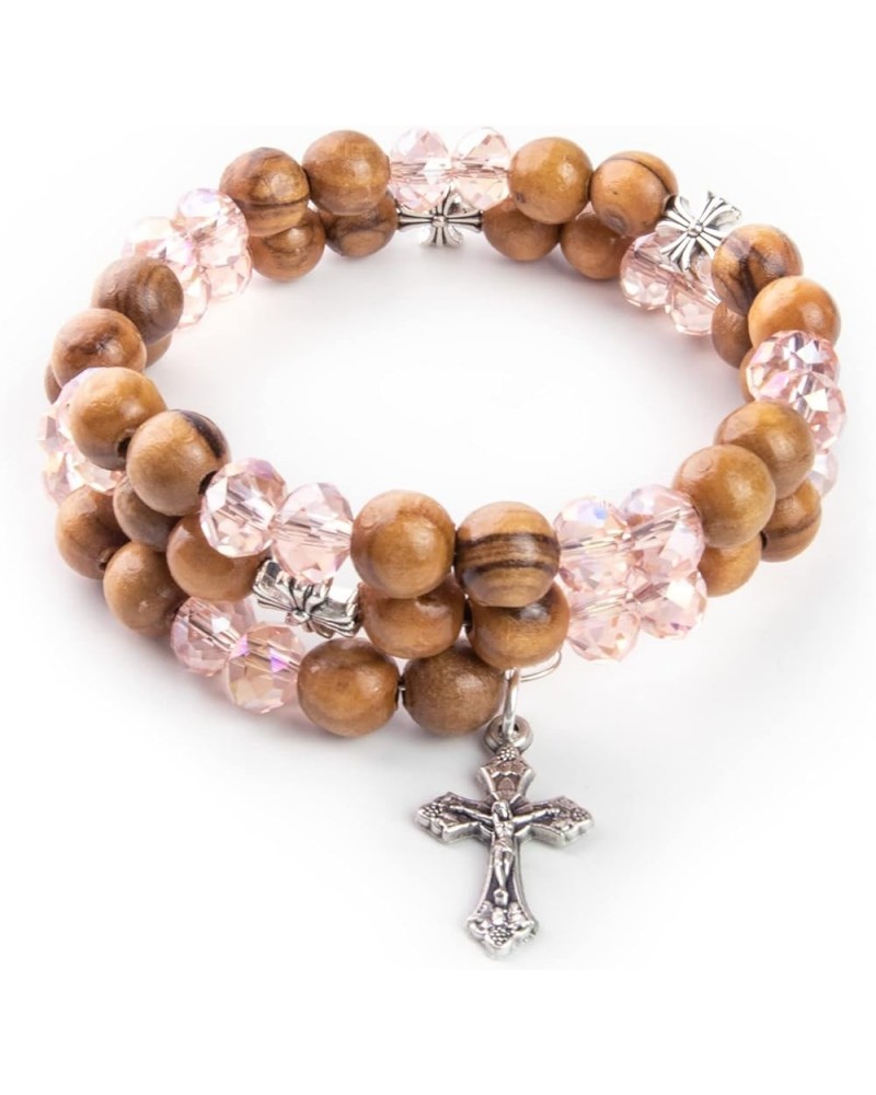 Christian Bracelets For Women From the Holy Land - Helix Stretch Wrap Beaded Bracelets With Grouped Olive Wood, White Prayer ...