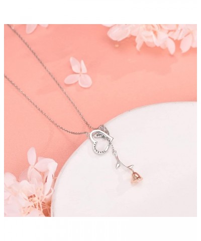 S925 Sterling Silver Rose Flower Necklace, Rose Bracelet, Two-Tone Cross Pendant Necklaces for Women Girls Gift for Valentine...