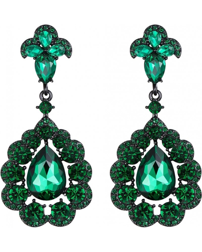 Wedding Bridal Crystal Rhinestone Teardrop Cluster Dangle Earrings for Women Emerald Color Black-Tone $7.94 Earrings