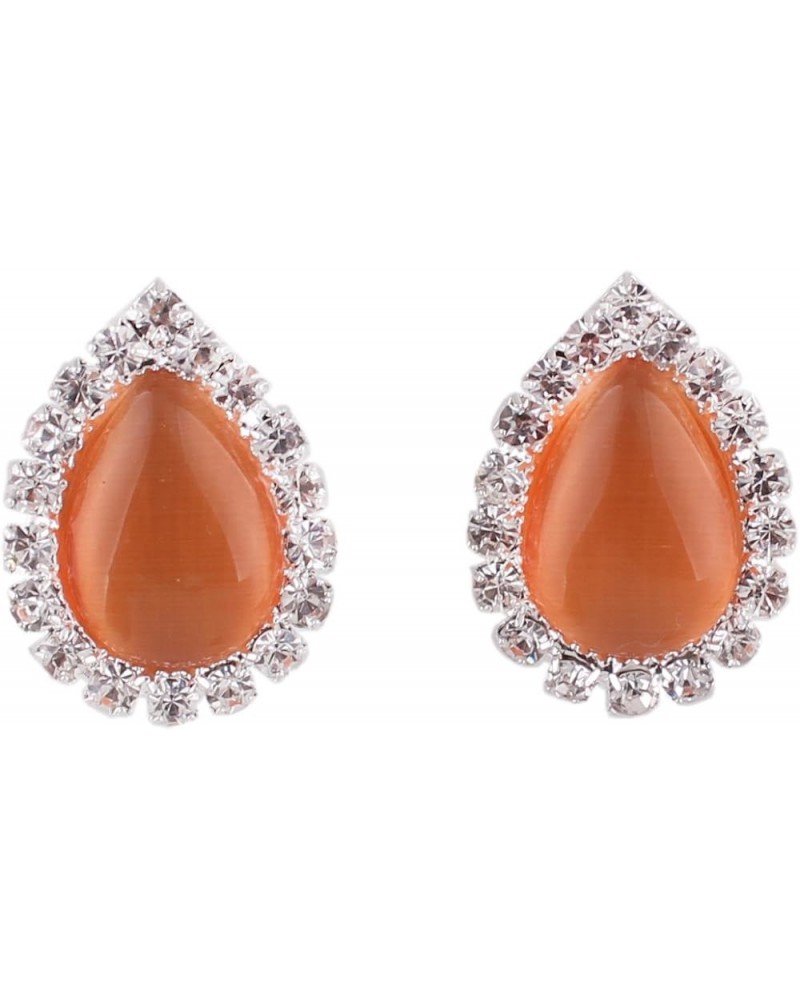 Fashion Rhinestone Opal Silver Plated Water Drop Clip on Earrings Non Piercing Bijouterie Orange $8.37 Earrings