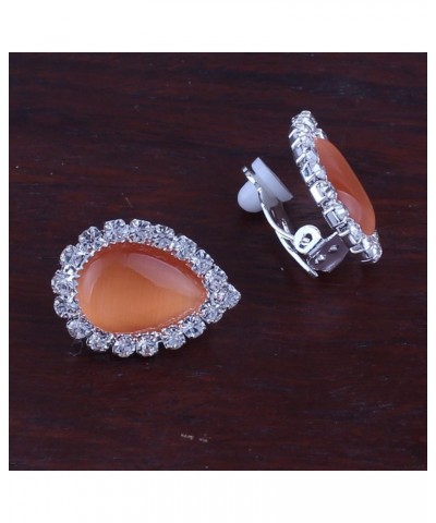 Fashion Rhinestone Opal Silver Plated Water Drop Clip on Earrings Non Piercing Bijouterie Orange $8.37 Earrings