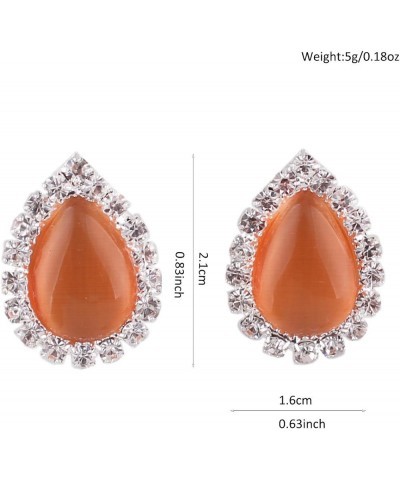 Fashion Rhinestone Opal Silver Plated Water Drop Clip on Earrings Non Piercing Bijouterie Orange $8.37 Earrings