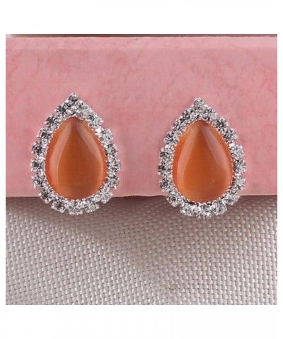 Fashion Rhinestone Opal Silver Plated Water Drop Clip on Earrings Non Piercing Bijouterie Orange $8.37 Earrings