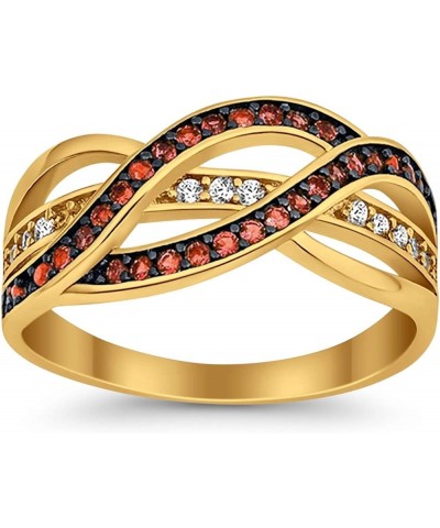 Half Eternity Weave Knot Ring Crisscross Crossover Round CZ 925 Sterling Silver Choose Color Yellow Tone Simulated Red Garnet...