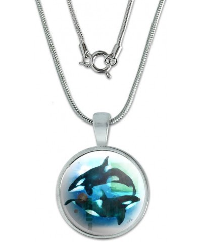 Orcas Killer Whales Watercolor Yin Yang 0.75" Pendant with Sterling Silver Plated Chain $8.09 Necklaces