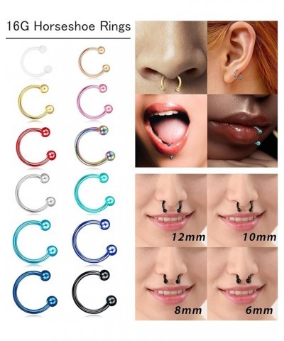 48Pcs 14G Stainless Steel Horseshoe Nose Septum Rings Piercing Jewelry Cartilage Helix Tragus Earring Hoop Eyebrow Lip Hoop P...