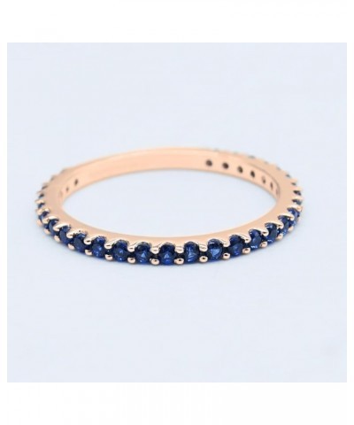 Round Lab Created Blue Sapphire Eternity Style Wedding Band for Women in 10K Gold 7 Rose Gold $83.94 Rings