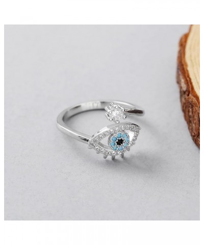 Evil Eye Ring Sterling Silver Gifts Adjustable Wrap Open Rings Evil Eye Ring Jewelry for Women A-Silver $9.71 Rings