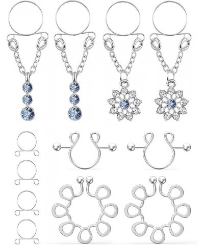 4 Pairs Stainless Steel Fake Nipple Rings for Women Adjustable Non-Piercing Dangle Nipplerings Clip On Nipple Rings Jewelry 4...