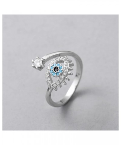 Evil Eye Ring Sterling Silver Gifts Adjustable Wrap Open Rings Evil Eye Ring Jewelry for Women A-Silver $9.71 Rings