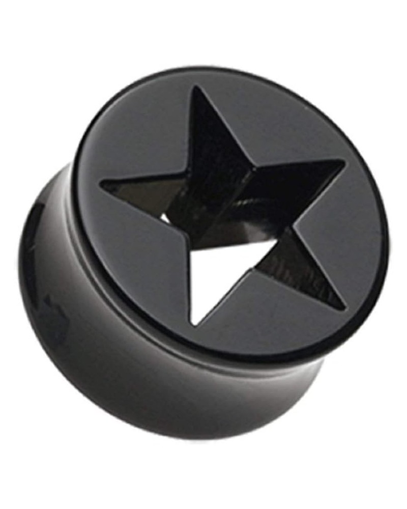 Hollow Star Double Flared Ear Gauge Plug 9/16" (14mm), Black $9.17 Body Jewelry