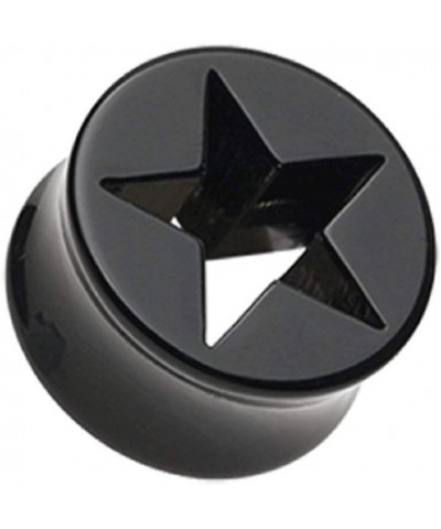 Hollow Star Double Flared Ear Gauge Plug 9/16" (14mm), Black $9.17 Body Jewelry