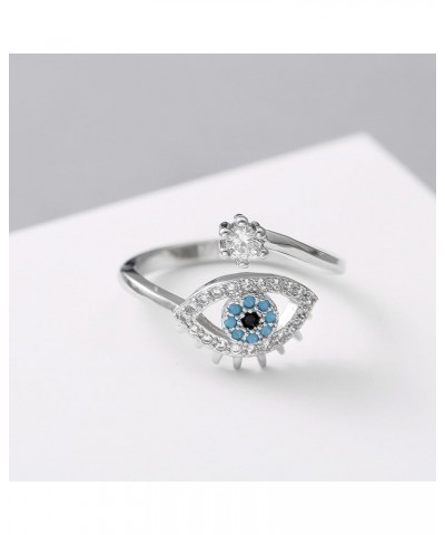 Evil Eye Ring Sterling Silver Gifts Adjustable Wrap Open Rings Evil Eye Ring Jewelry for Women A-Silver $9.71 Rings