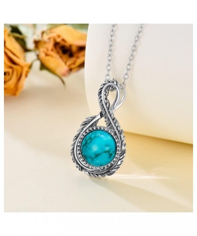 Natural Turquoise/Jade/Larimar Necklaces for Women 925 Sterling Silver Genuine Gemstone Infinity Feather Pendant Western Boho...