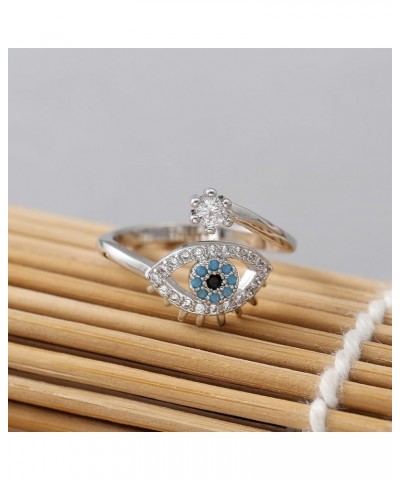 Evil Eye Ring Sterling Silver Gifts Adjustable Wrap Open Rings Evil Eye Ring Jewelry for Women A-Silver $9.71 Rings