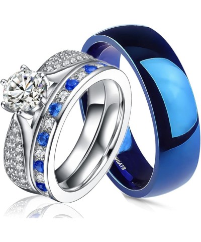 His and Hers 925 Sterling Silver Blue Saphire Stainless Steel Wedding Rings Set Blue SP24BLMSBL Size His 10, Hers 07 $36.67 B...