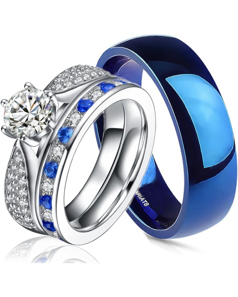 His and Hers 925 Sterling Silver Blue Saphire Stainless Steel Wedding Rings Set Blue SP24BLMSBL Size His 10, Hers 07 $36.67 B...