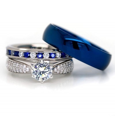 His and Hers 925 Sterling Silver Blue Saphire Stainless Steel Wedding Rings Set Blue SP24BLMSBL Size His 10, Hers 07 $36.67 B...