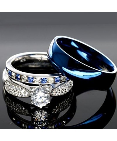 His and Hers 925 Sterling Silver Blue Saphire Stainless Steel Wedding Rings Set Blue SP24BLMSBL Size His 10, Hers 07 $36.67 B...