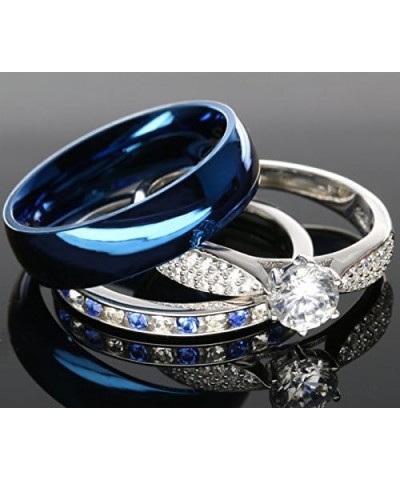 His and Hers 925 Sterling Silver Blue Saphire Stainless Steel Wedding Rings Set Blue SP24BLMSBL Size His 10, Hers 07 $36.67 B...