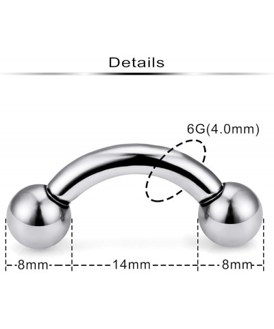 PA Rings G23 Titanium Internally Threaded Bent Curved Barbell for Women Men CR Ear Gauges Earrings 2G 4G 6G 8G 12G 12mm/16mm ...