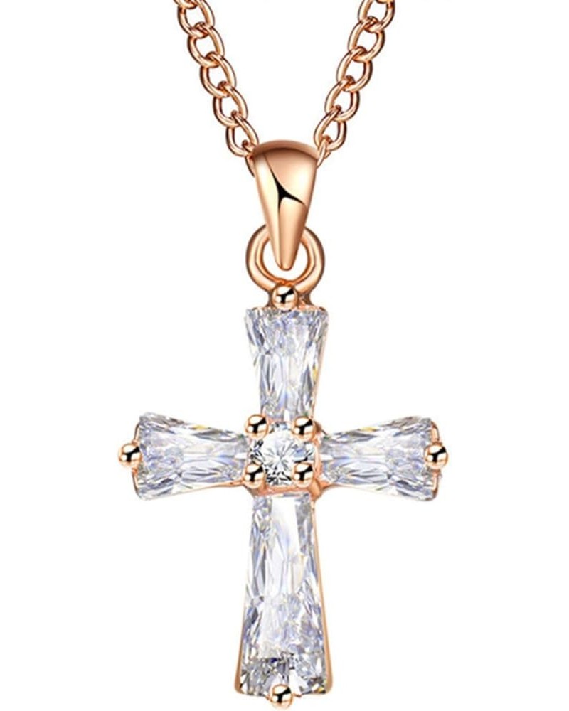 Atmneris Simple Cross Necklaces for Women Simulated Diamond Dainty Crystal Dainty Cross Pendant Choker Necklace,Silver Rose G...