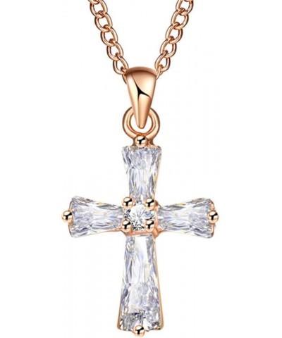 Atmneris Simple Cross Necklaces for Women Simulated Diamond Dainty Crystal Dainty Cross Pendant Choker Necklace,Silver Rose G...