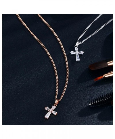 Atmneris Simple Cross Necklaces for Women Simulated Diamond Dainty Crystal Dainty Cross Pendant Choker Necklace,Silver Rose G...