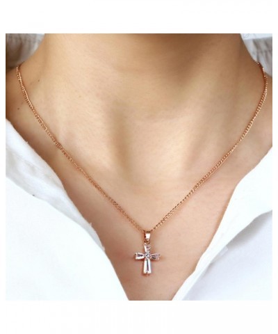 Atmneris Simple Cross Necklaces for Women Simulated Diamond Dainty Crystal Dainty Cross Pendant Choker Necklace,Silver Rose G...