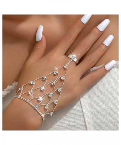 Rhinestone Finger Ring Bracelet Tassel Hand Chain Finger Ring Crystal Hand Jewelry Finger Ring for Women and Girls G $8.50 Br...