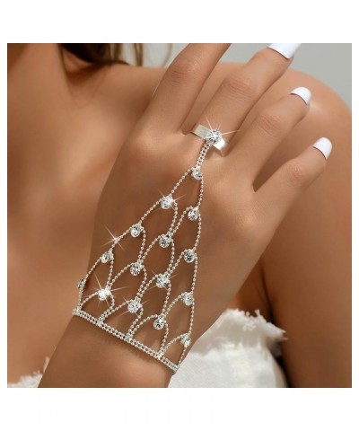 Rhinestone Finger Ring Bracelet Tassel Hand Chain Finger Ring Crystal Hand Jewelry Finger Ring for Women and Girls G $8.50 Br...