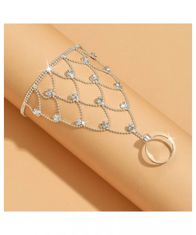 Rhinestone Finger Ring Bracelet Tassel Hand Chain Finger Ring Crystal Hand Jewelry Finger Ring for Women and Girls G $8.50 Br...