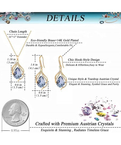 Austrian Crystals Teardrop Hollow Twisted Pendant Necklace Earrings for Women 14K Gold Plated Halo Drop Dangle Earrings Hypoa...