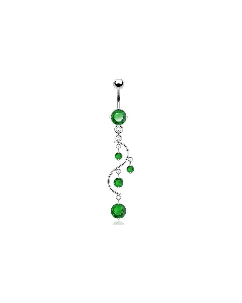 Vine Dangle Belly Navel Ring - 14 Gauge, 3/8 Green $8.00 Body Jewelry