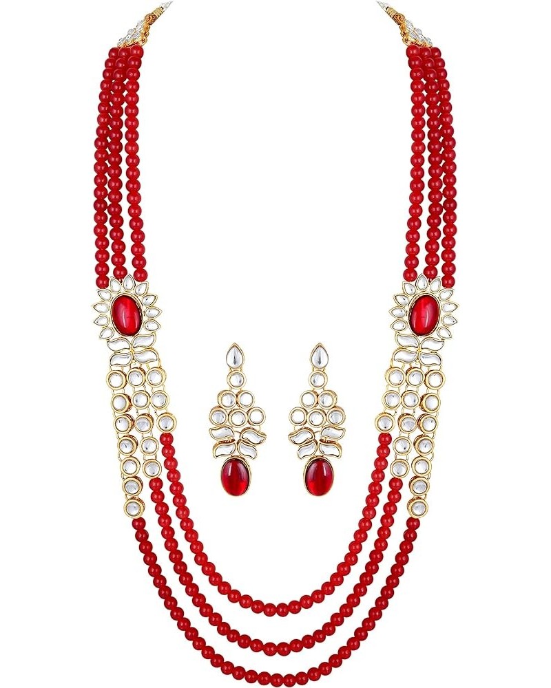 Ethnic Faux Kundan 5 Layer Necklace Indian Traditional Bollywood Jewelry Set For Women Girls Maroon Maroon-2 $17.48 Jewelry Sets