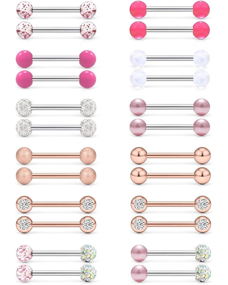 16G 14G Nipple Piercing Jewelry Tongue Rings Hypoallergenic 316L Surgical Steel Nipple Tongue Barbells Piercing Jewelry for W...