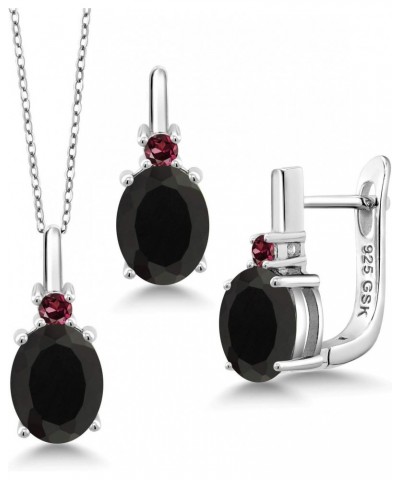 925 Sterling Silver Black Onyx and Red Rhodolite Garnet Pendant and Earrings Jewelry Set For Women (4.98 Cttw, Gemstone Birth...