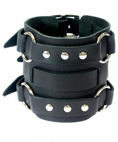 Wide Triple Strap Leather Cuff Wrap Gothic Wristband Bracelet With Buckle Fastening - BLACK LEATHER $8.25 Bracelets