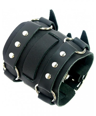 Wide Triple Strap Leather Cuff Wrap Gothic Wristband Bracelet With Buckle Fastening - BLACK LEATHER $8.25 Bracelets