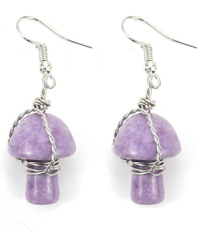 Crystal Mushroom Drop Earrings Natural Raw Amethyst Mushroom Shaped Dangling Earrings Healing Crystals Earrings for Women Gir...