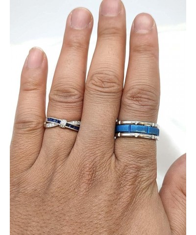 2 Rings Couple Rings Bridal Sets Silver Ring Blue Cz Womens Wedding Ring Titanium Steel Man Wedding Bands women's size 6 & me...